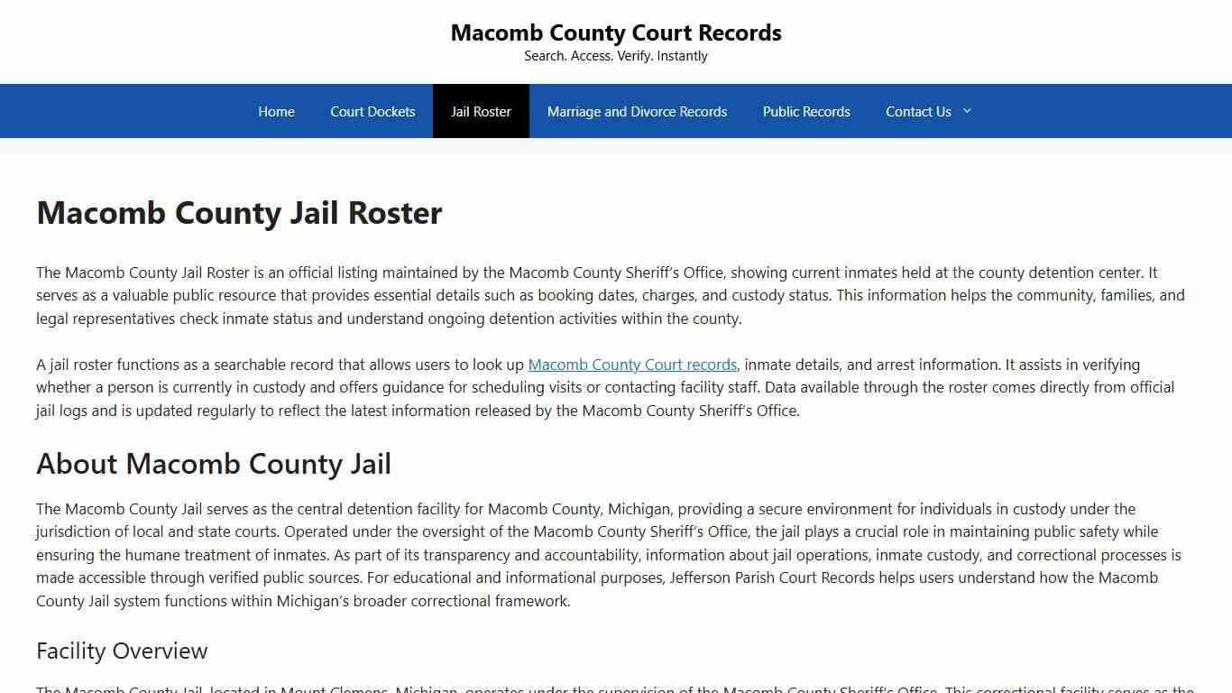 Macomb County Jail Roster - Macomb County Court Records